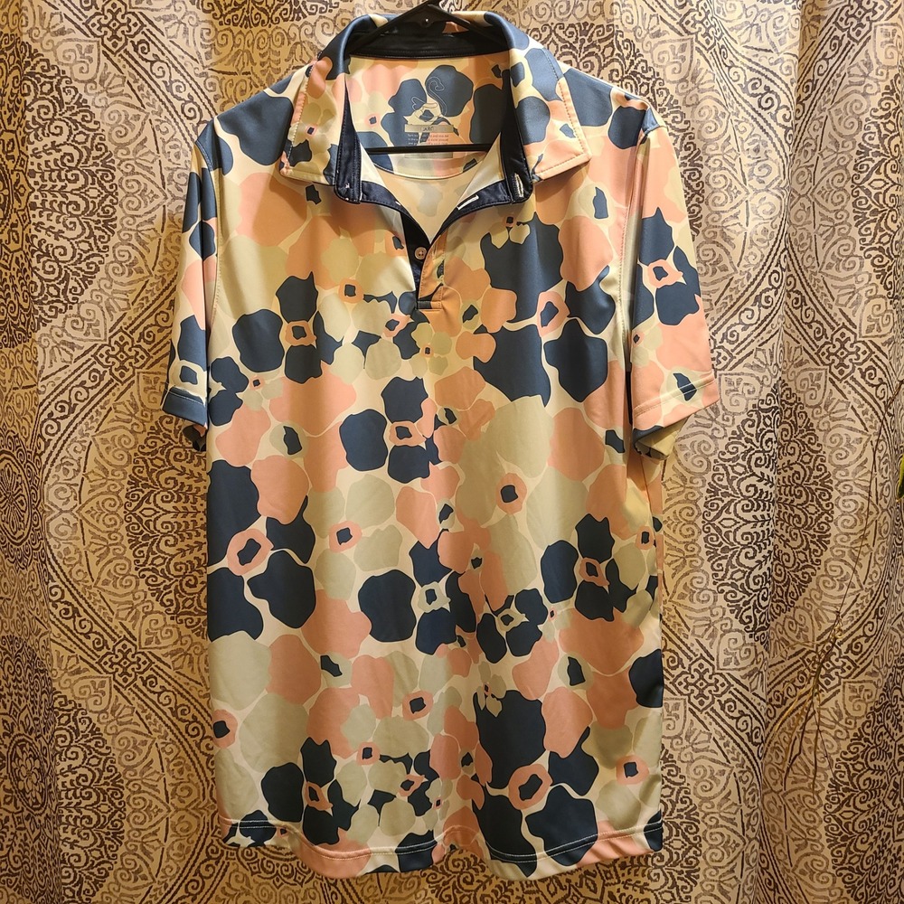Swannies Golf Polo Shirt Mens Large Multicolor Floral Todd Creek Golf Club Pink
